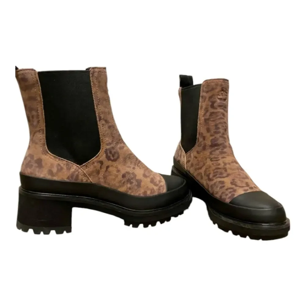 Timberland Kori‎ Chelsea Boots Leopard Print Leather Lug Sole Ankle Booties